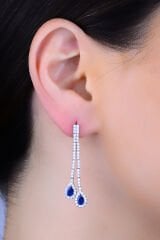 BARIŞ TAKI 925 Ayar Gümüş Salkım 2 Sıra Mavi Damla Su Yolu Bayan Düğün Set