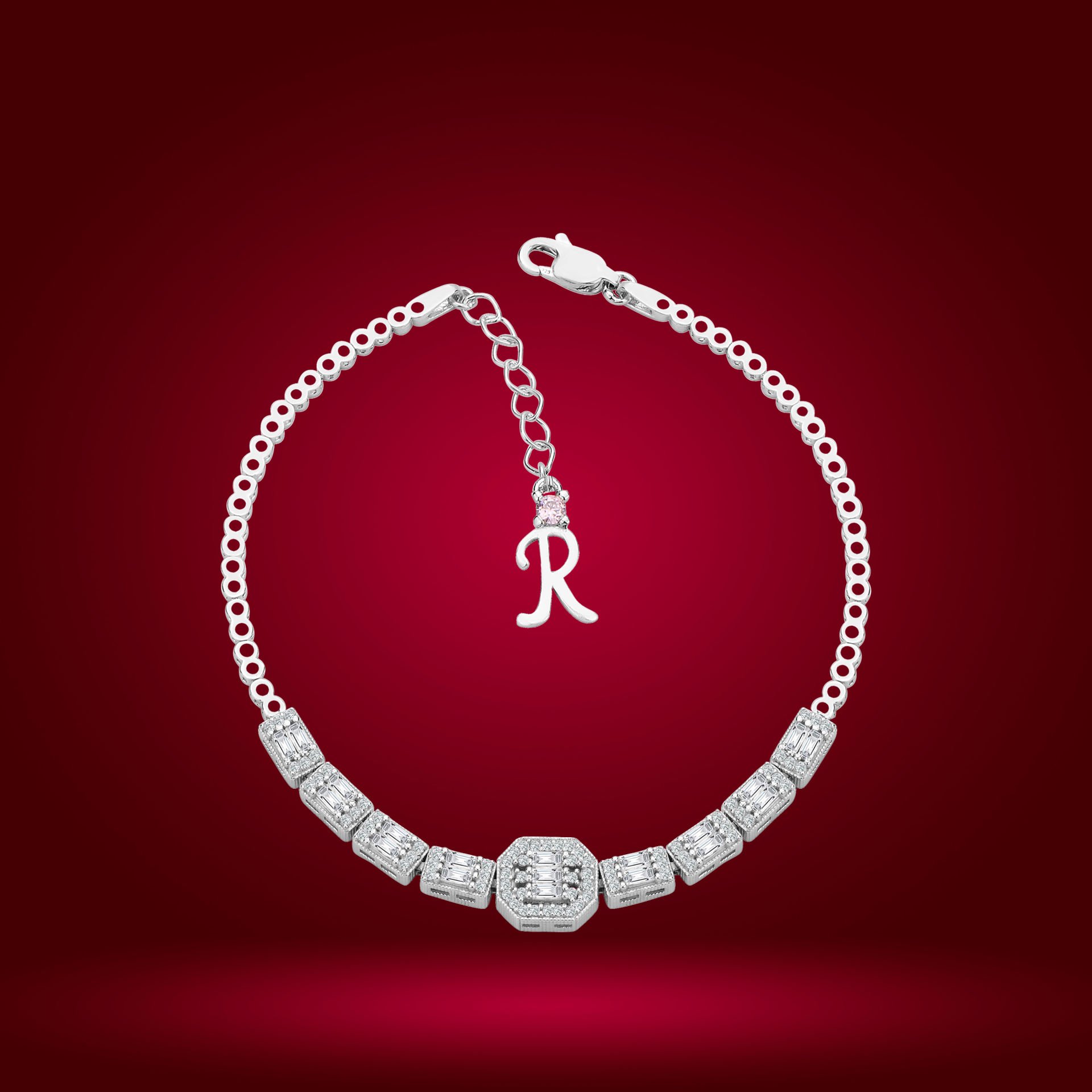 925 Ayar Gümüş Baget Zincir Harfli Su Yolu Bileklik R