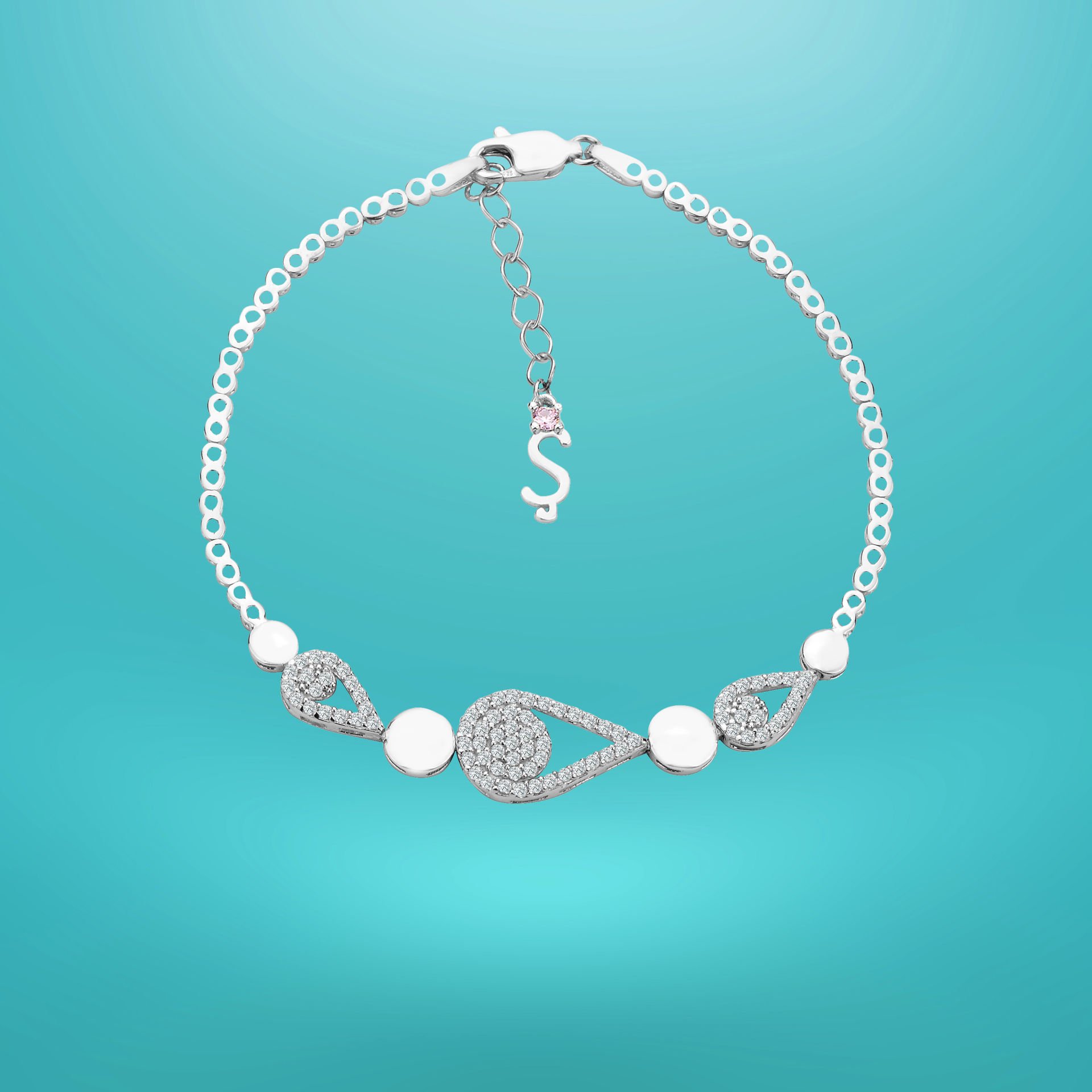 925 Ayar Gümüş Damla Zincir Harfli Su Yolu Bileklik Ş