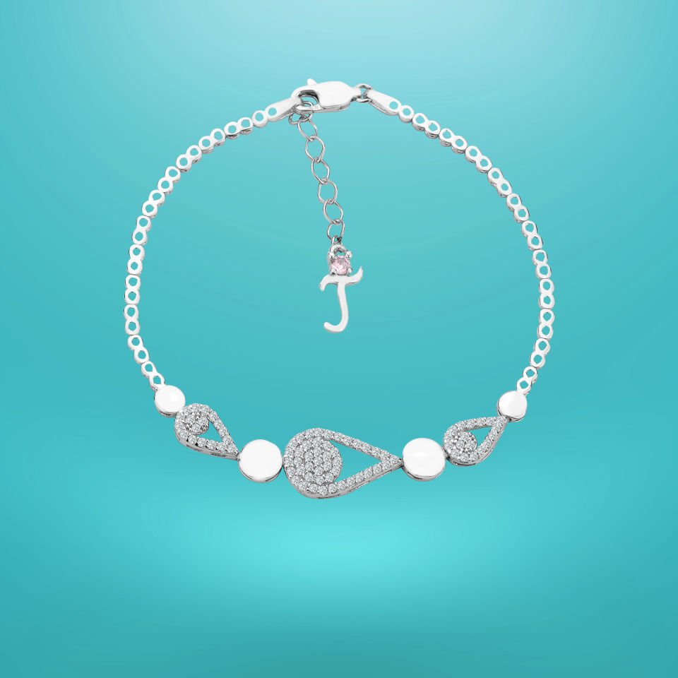 925 Ayar Gümüş Damla Zincir Harfli Su Yolu Bileklik T