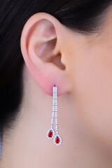 BARIŞ TAKI 925 Ayar Gümüş Salkım 3 Sıra Kırmızı Damla Su Yolu Bayan Düğün Seti