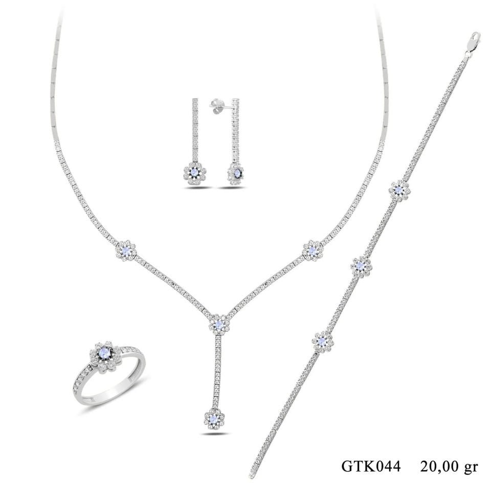 BARIŞ TAKI 925 Ayar Gümüş Beyaz Papatya Salkım Pırlanta Montür Su Yolu Düğün Seti