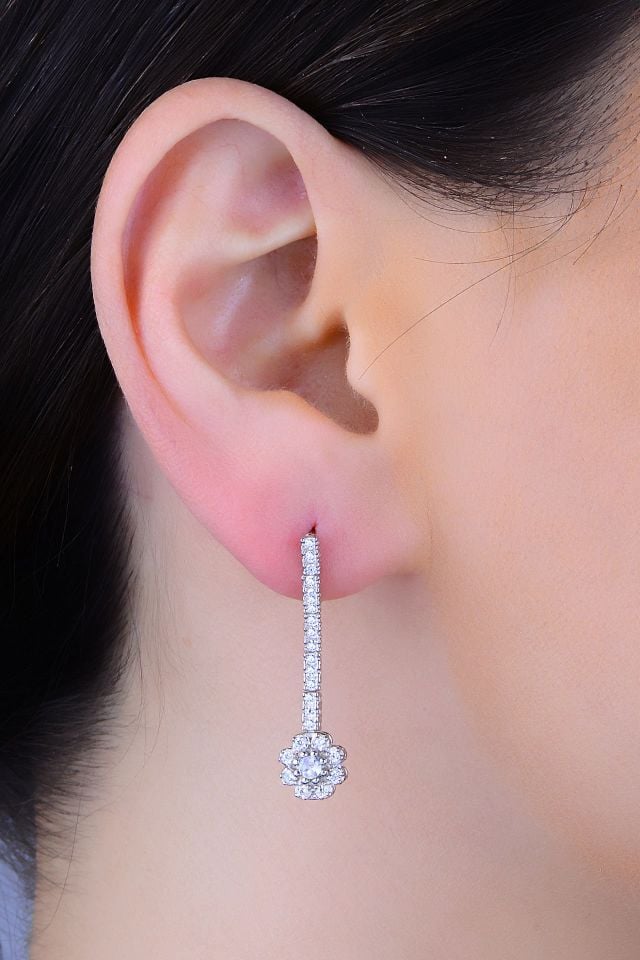 BARIŞ TAKI 925 Ayar Gümüş Beyaz Papatya Salkım Pırlanta Montür Su Yolu Düğün Seti