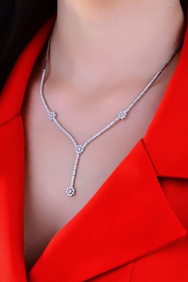 BARIŞ TAKI 925 Ayar Gümüş Beyaz Papatya Salkım Pırlanta Montür Su Yolu Düğün Seti