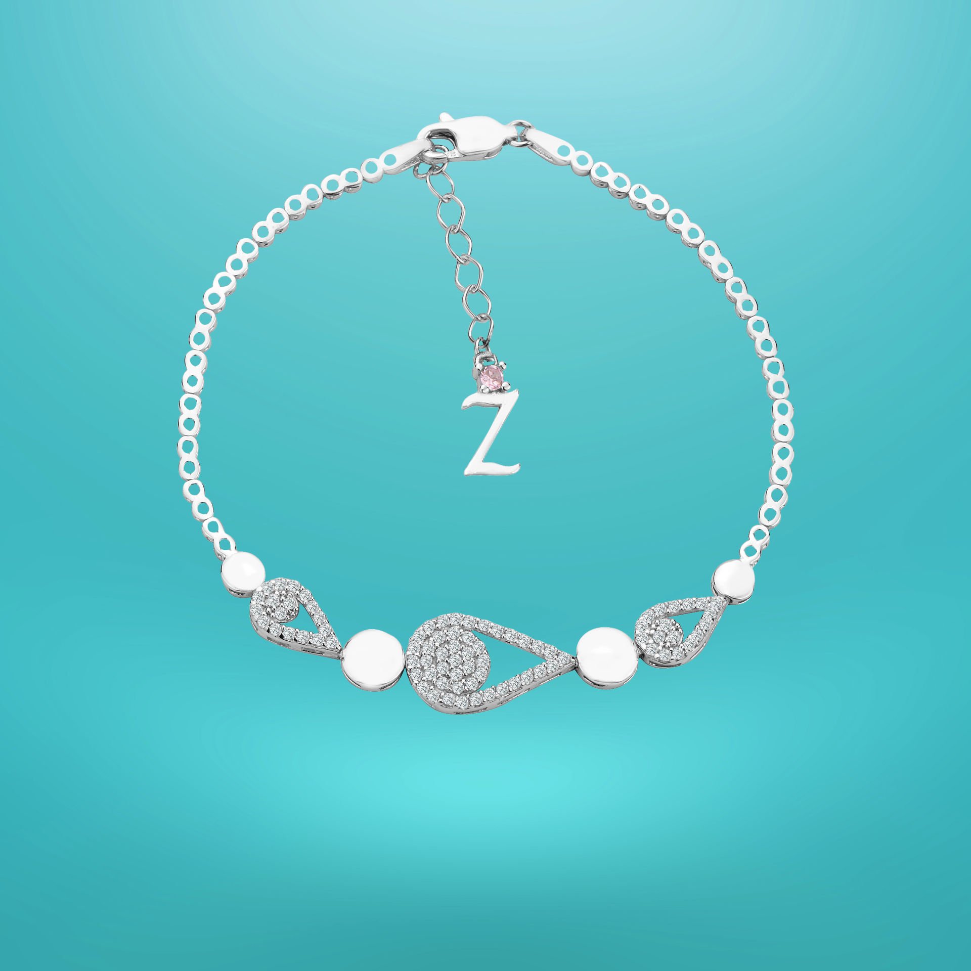 925 Ayar Gümüş Damla Zincir Harfli Su Yolu Bileklik Z