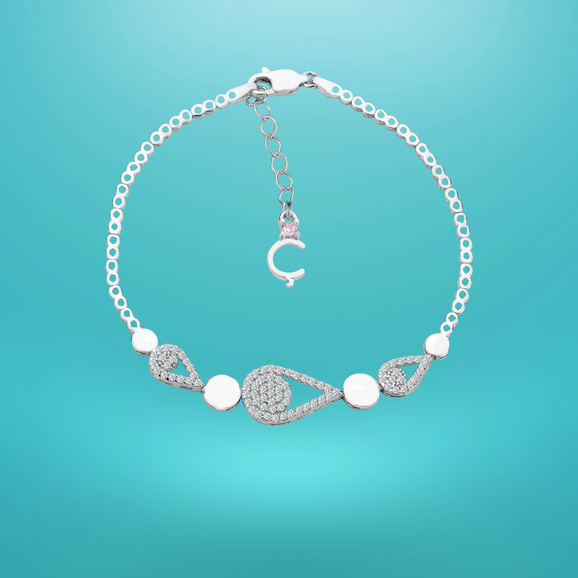 925 Ayar Gümüş Damla Zincir Harfli Su Yolu Bileklik Ç