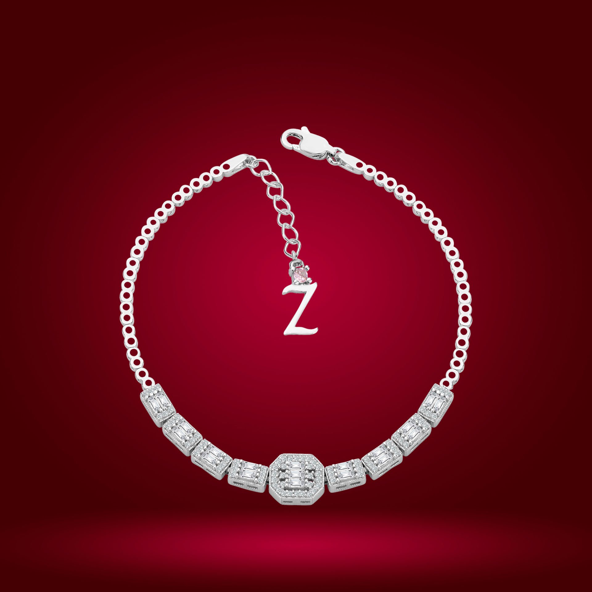 925 Ayar Gümüş Baget Zincir Harfli Su Yolu Bileklik Z