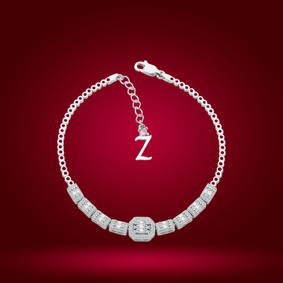 925 Ayar Gümüş Baget Zincir Harfli Su Yolu Bileklik Z