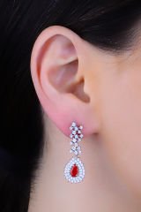 BARIŞ TAKI 925 Ayar Gümüş Hürrem Kırmızı Pırlanta Su Yolu Düğün, Özel Gün Seti