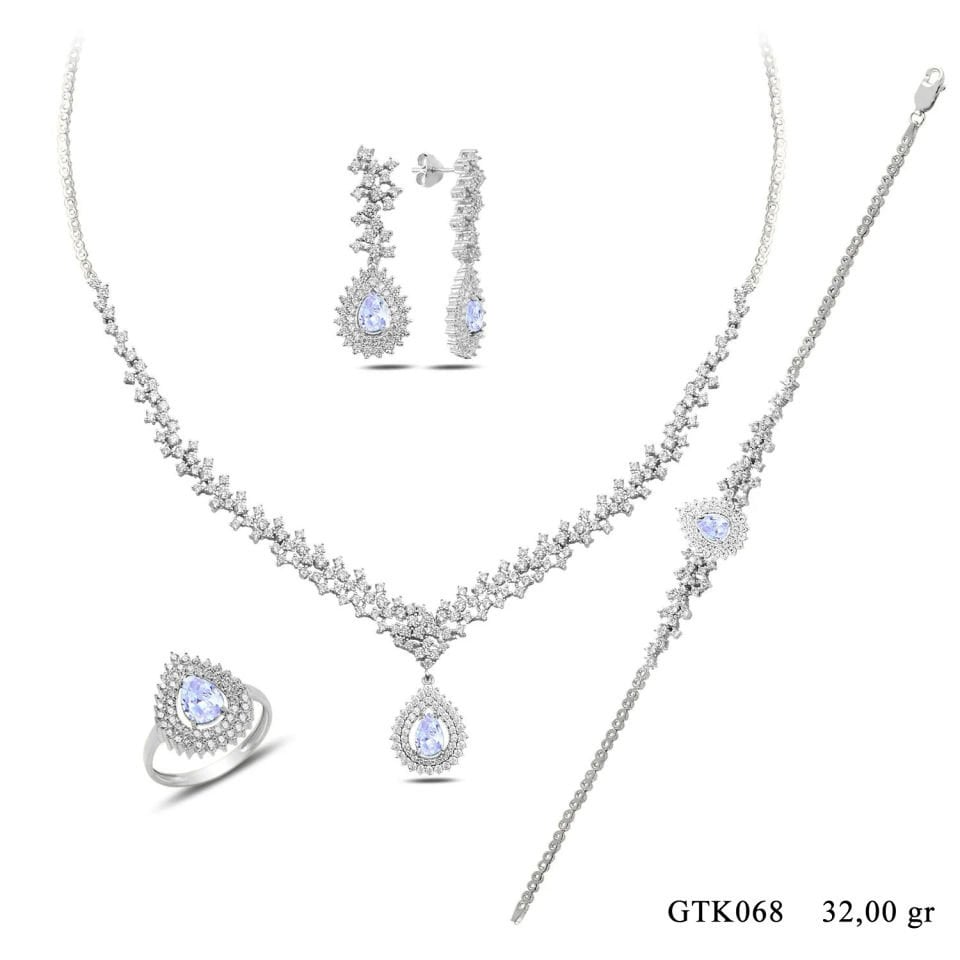 BARIŞ TAKI 925 Ayar Gümüş Hürrem Beyaz Pırlanta Su Yolu Düğün, Özel Gün Seti