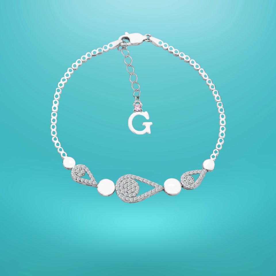 925 Ayar Gümüş Damla Zincir Harfli Su Yolu Bileklik Ğ