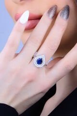 BARIŞ TAKI 925 Ayar Gümüş Hürrem Mavi Pırlanta Su Yolu Düğün, Özel Gün Seti