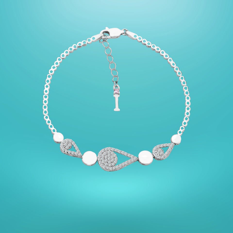 925 Ayar Gümüş Damla Zincir Harfli Su Yolu Bileklik İ