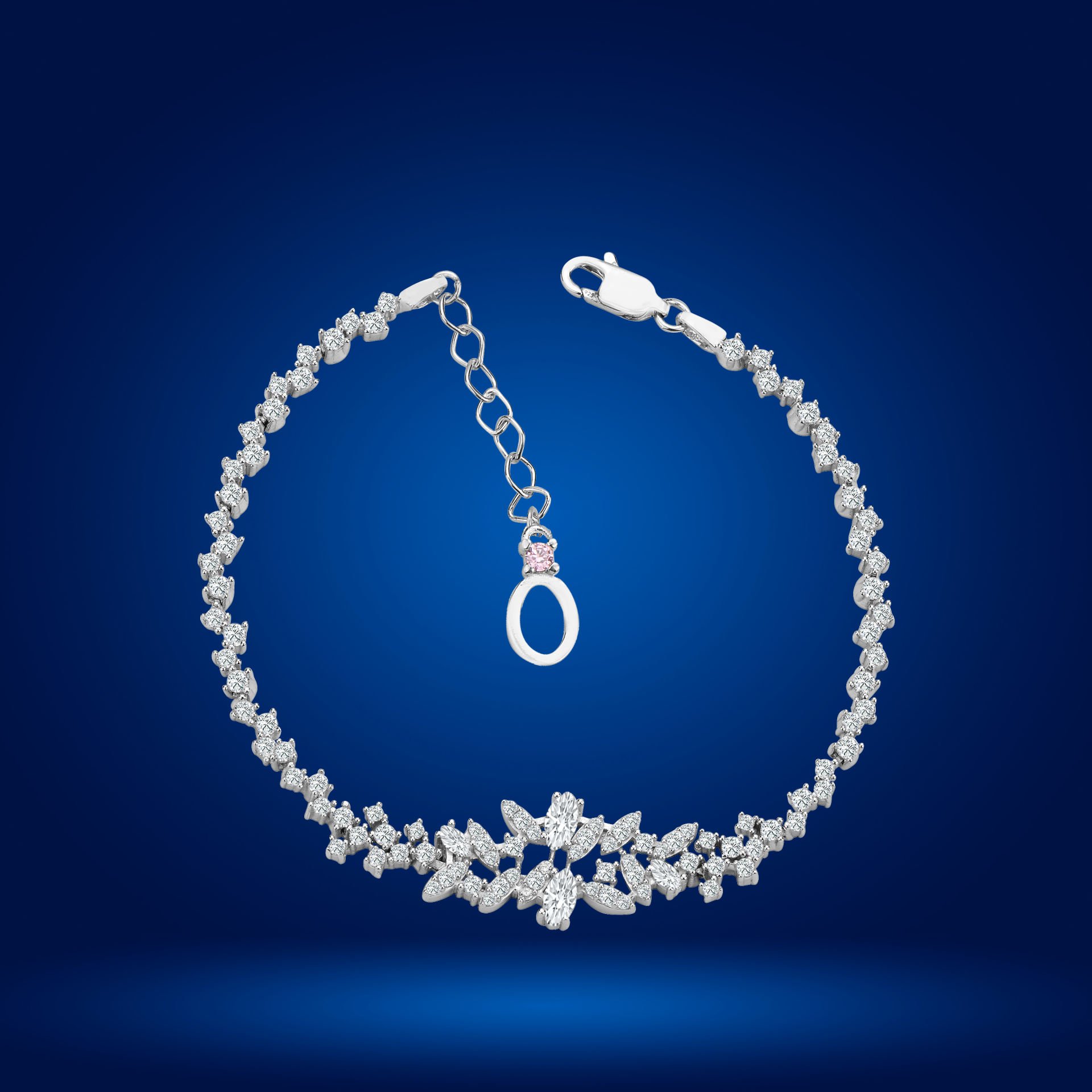 925 Ayar Gümüş Pırlanta Montürlü Mekik Zincir Harfli Su Yolu Bileklik O