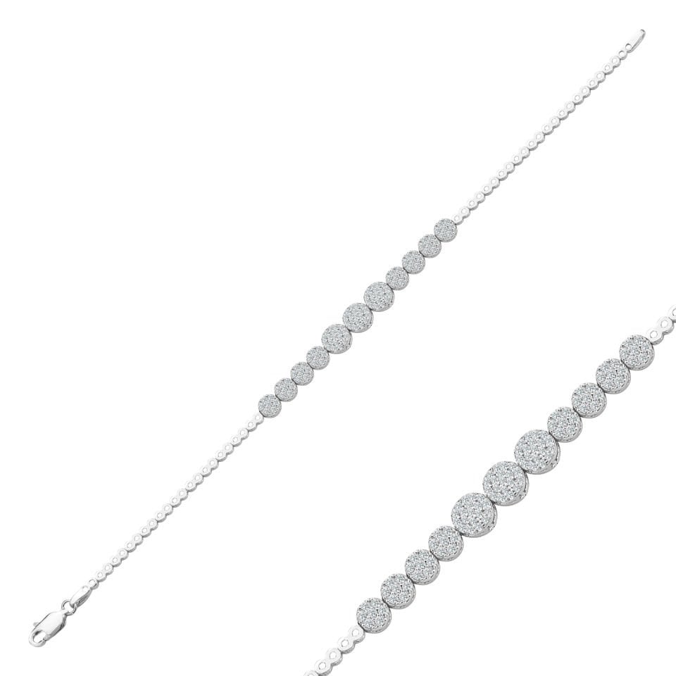 925 Ayar Gümüş Pırlanta Montür Zincir Harfli Su Yolu Bileklik