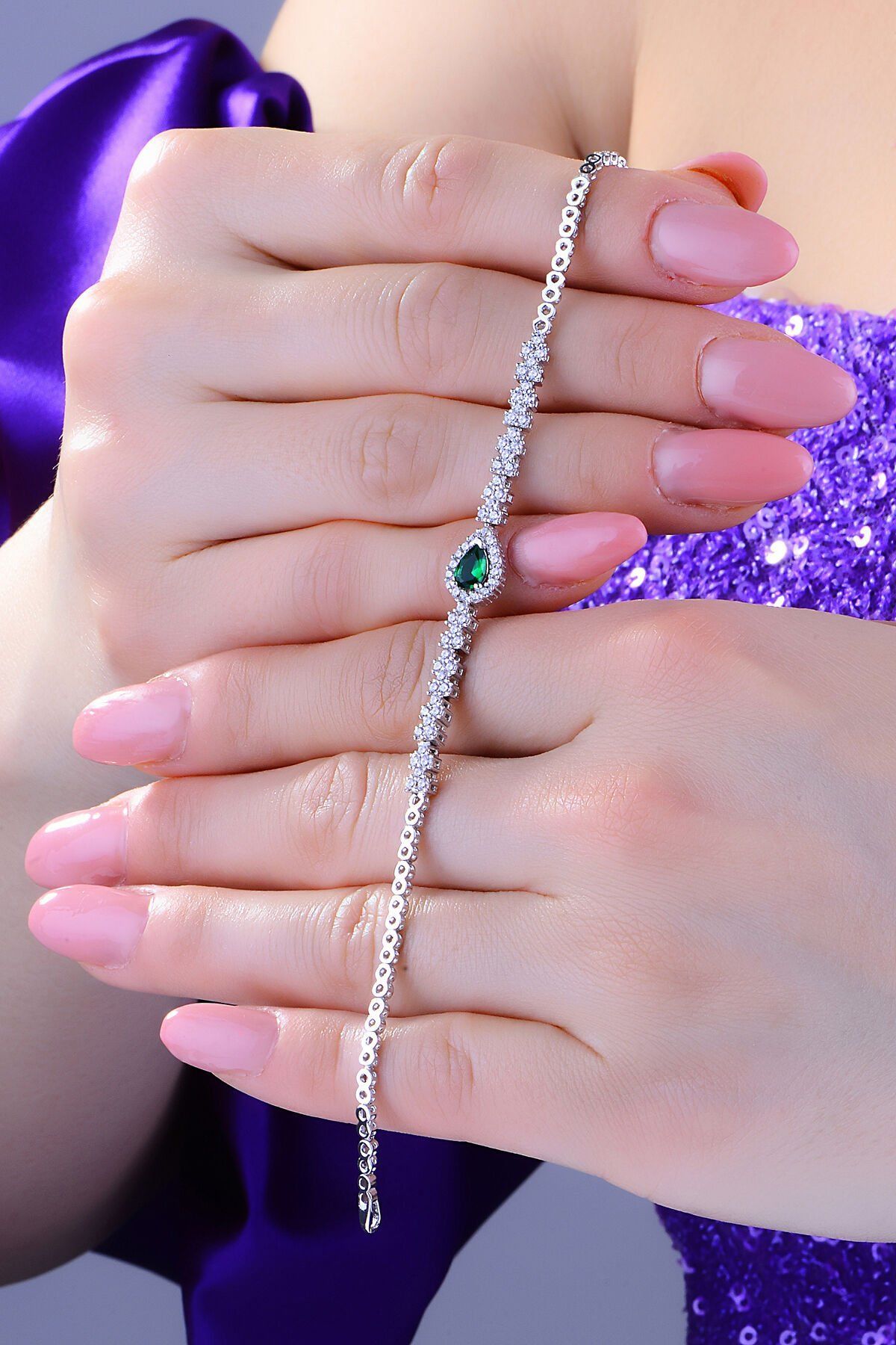 925 Ayar Gümüş Montör Yeşil Damla Bileklik