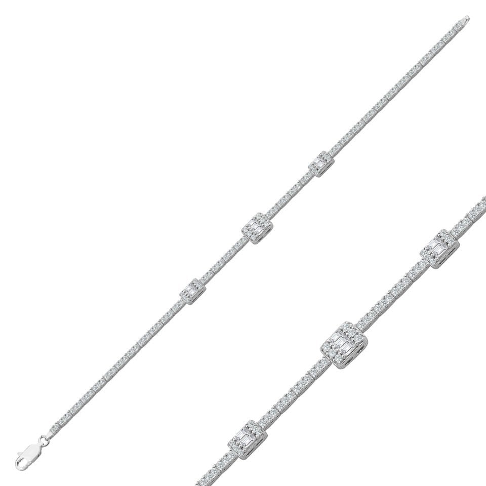 925 Ayar Gümüş Üçlü Baget Zincir Harfli Su Yolu Bileklik