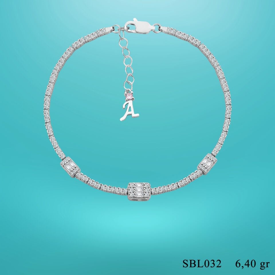 925 Ayar Gümüş Üçlü Baget Zincir Harfli Su Yolu Bileklik