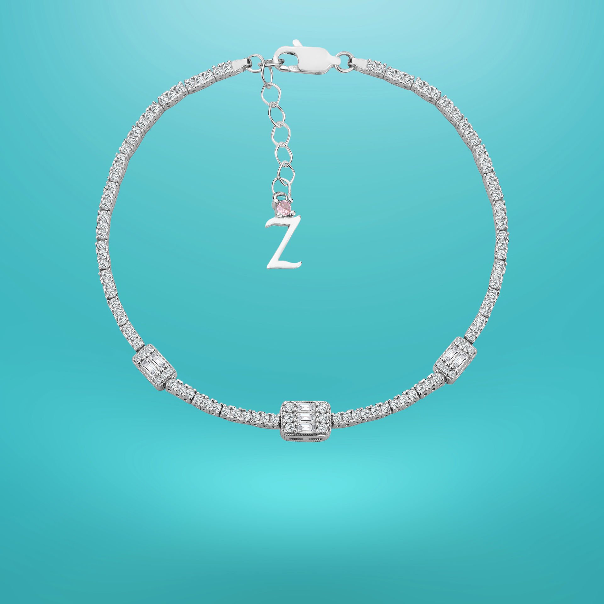 925 Ayar Gümüş Üçlü Baget Zincir Harfli Su Yolu Bileklik Z