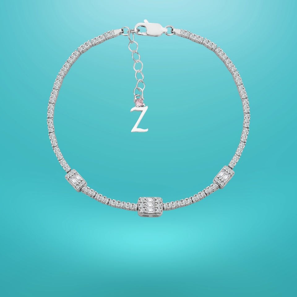 925 Ayar Gümüş Üçlü Baget Zincir Harfli Su Yolu Bileklik Z