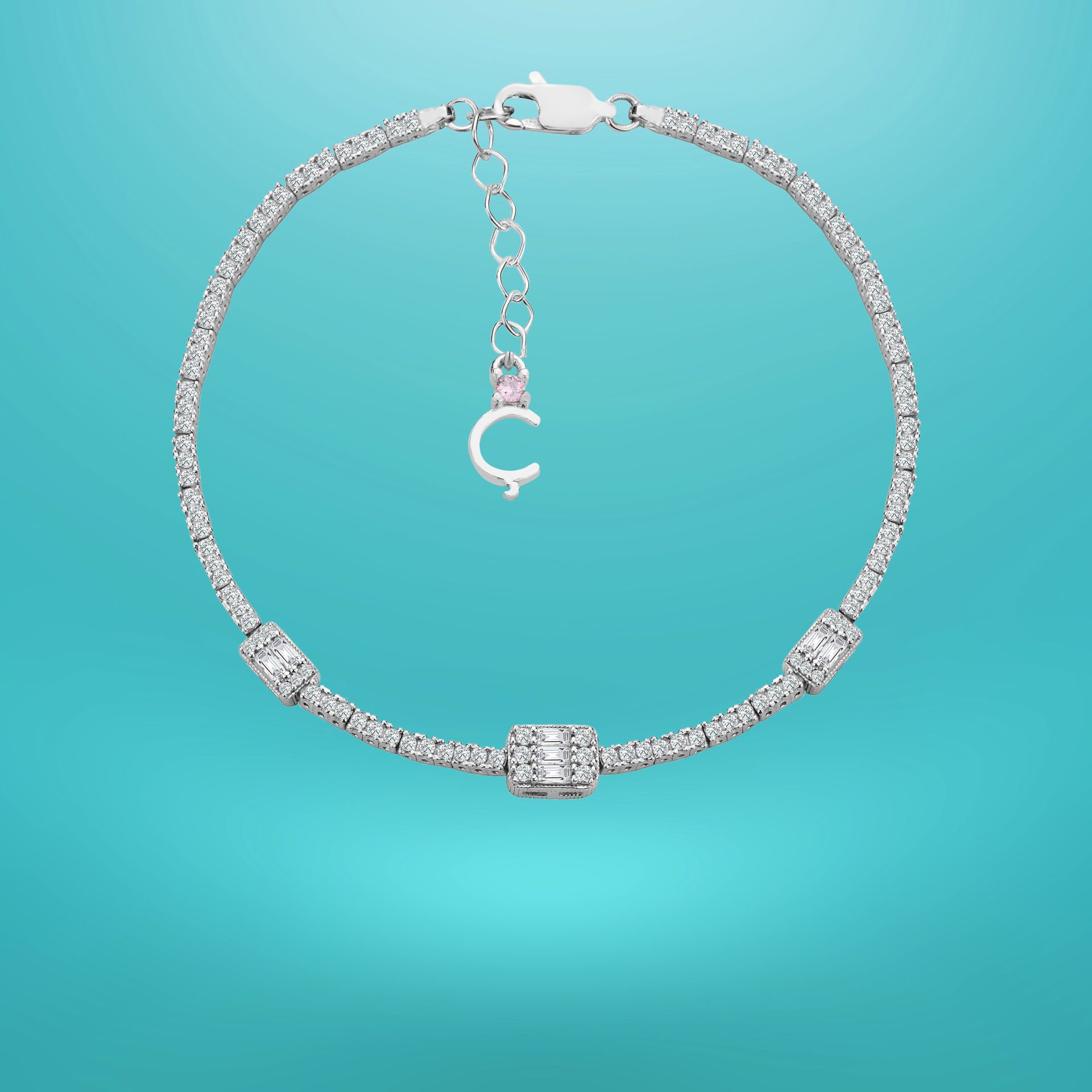 925 Ayar Gümüş Üçlü Baget Zincir Harfli Su Yolu Bileklik Ç