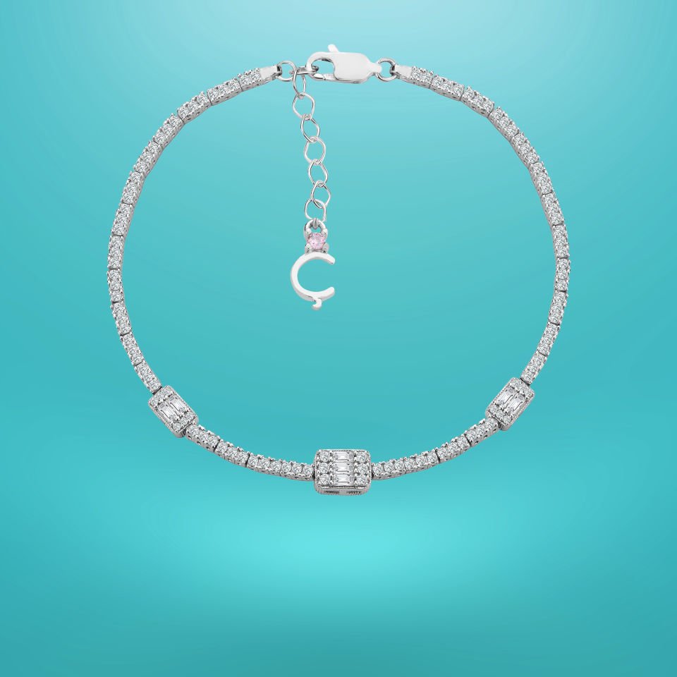 925 Ayar Gümüş Üçlü Baget Zincir Harfli Su Yolu Bileklik Ç