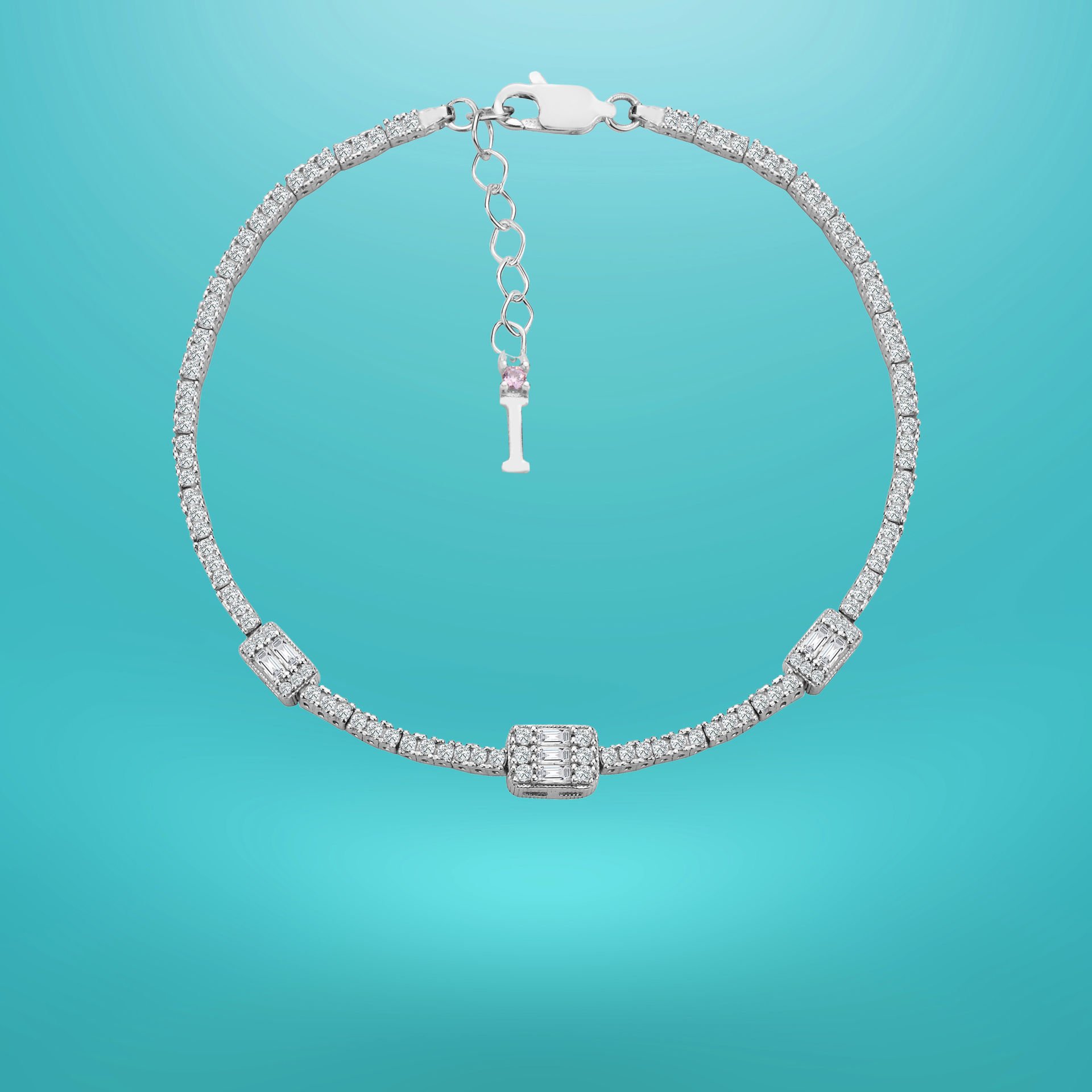 925 Ayar Gümüş Üçlü Baget Zincir Harfli Su Yolu Bileklik İ