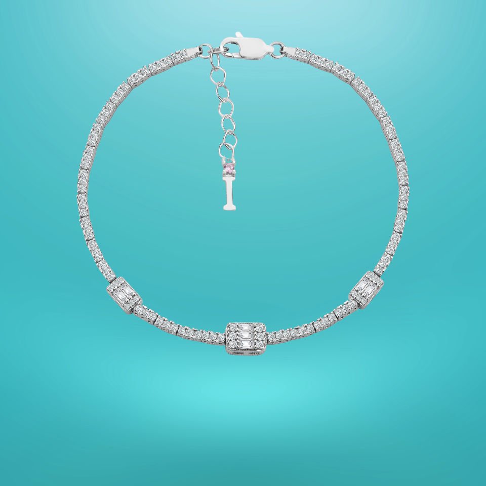 925 Ayar Gümüş Üçlü Baget Zincir Harfli Su Yolu Bileklik İ