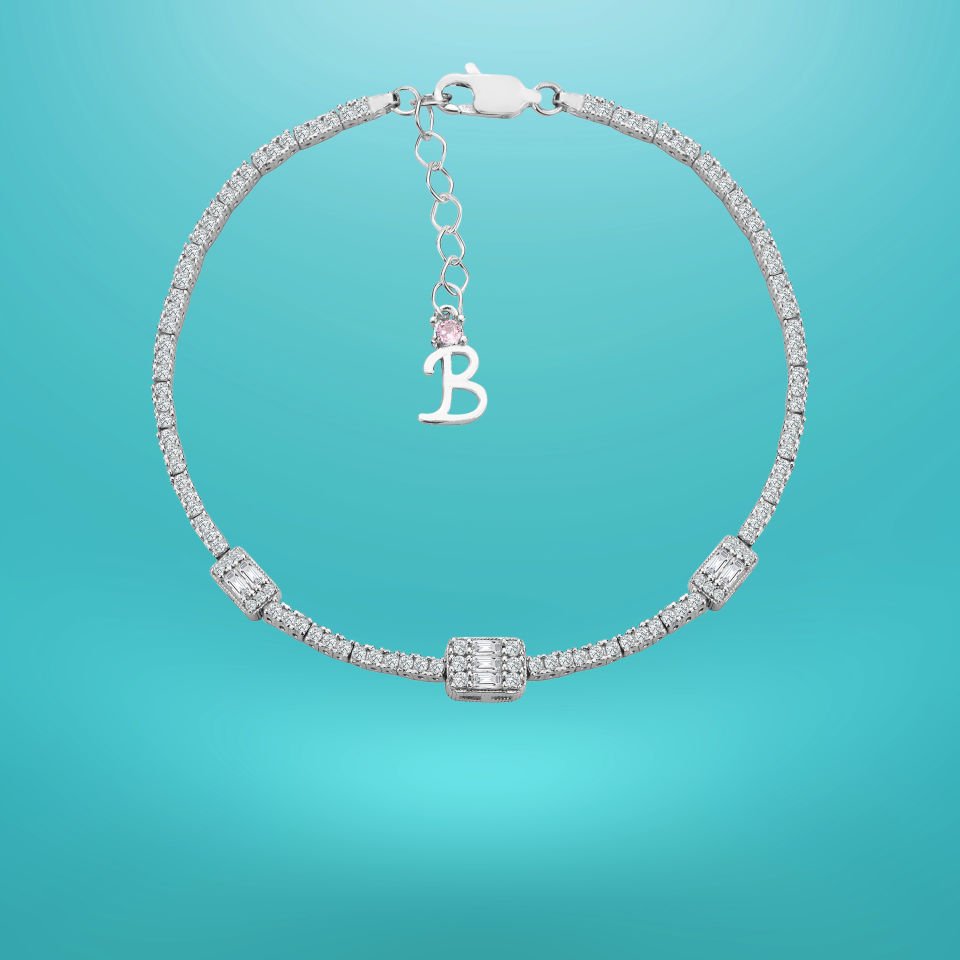 925 Ayar Gümüş Üçlü Baget Zincir Harfli Su Yolu Bileklik B