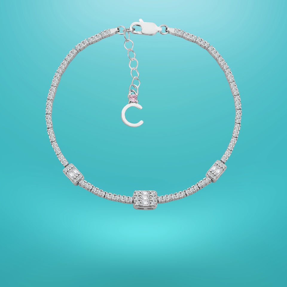 925 Ayar Gümüş Üçlü Baget Zincir Harfli Su Yolu Bileklik C