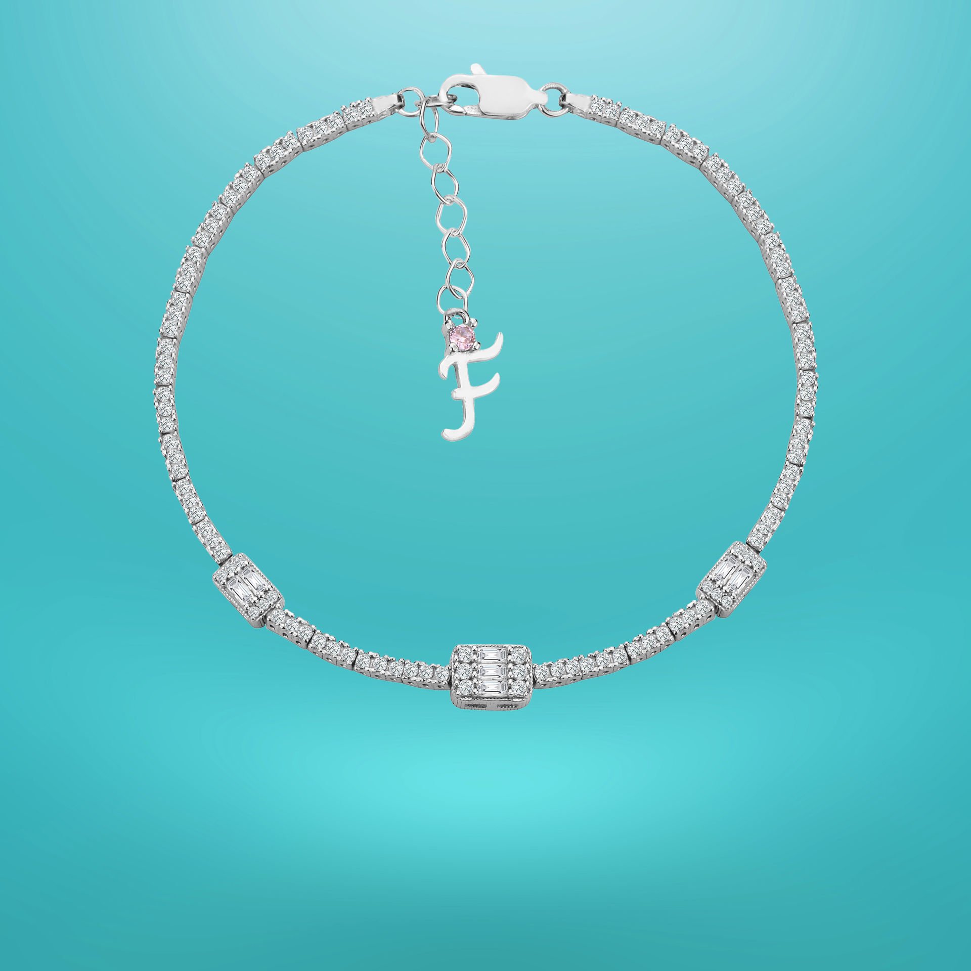 925 Ayar Gümüş Üçlü Baget Zincir Harfli Su Yolu Bileklik F