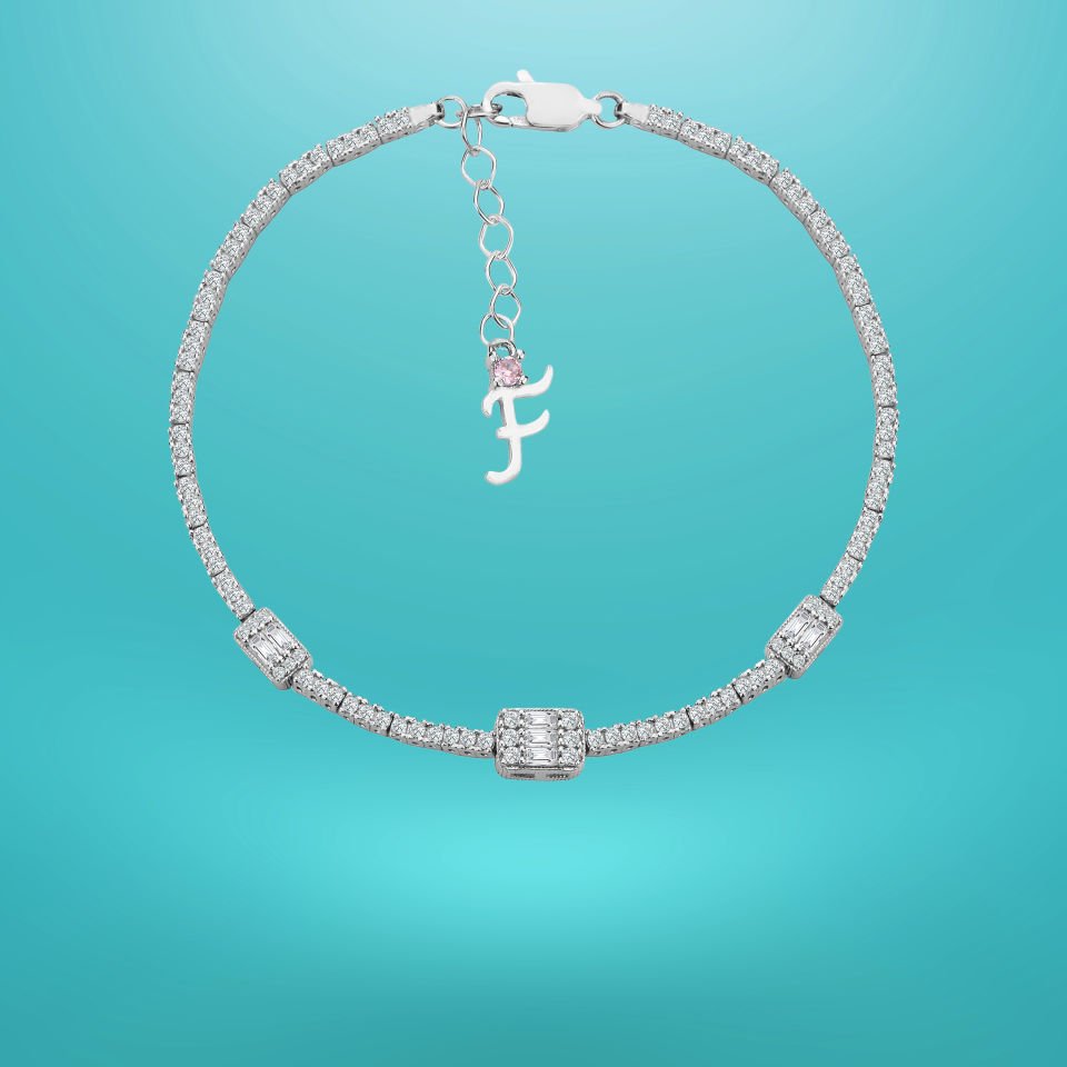 925 Ayar Gümüş Üçlü Baget Zincir Harfli Su Yolu Bileklik F