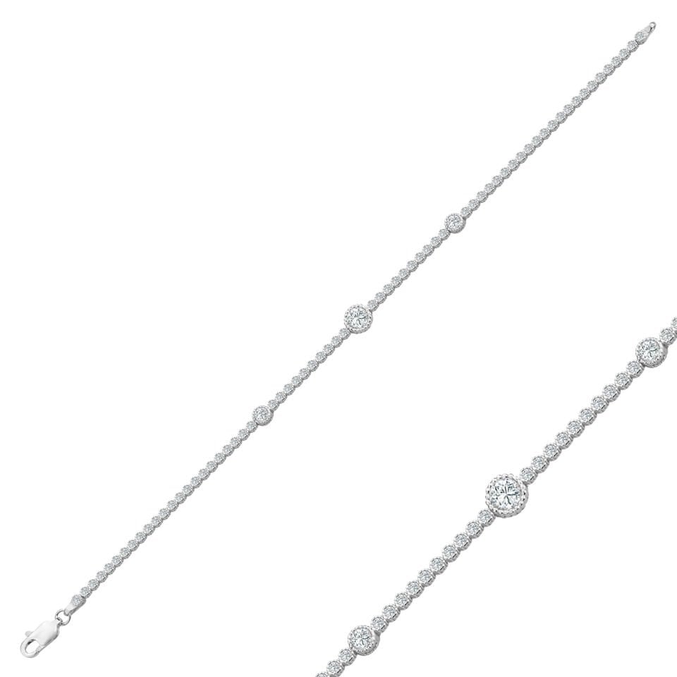 925 Ayar Gümüş Tek Taş Pırlanta Model Zincir Harfli Su Yolu Bileklik