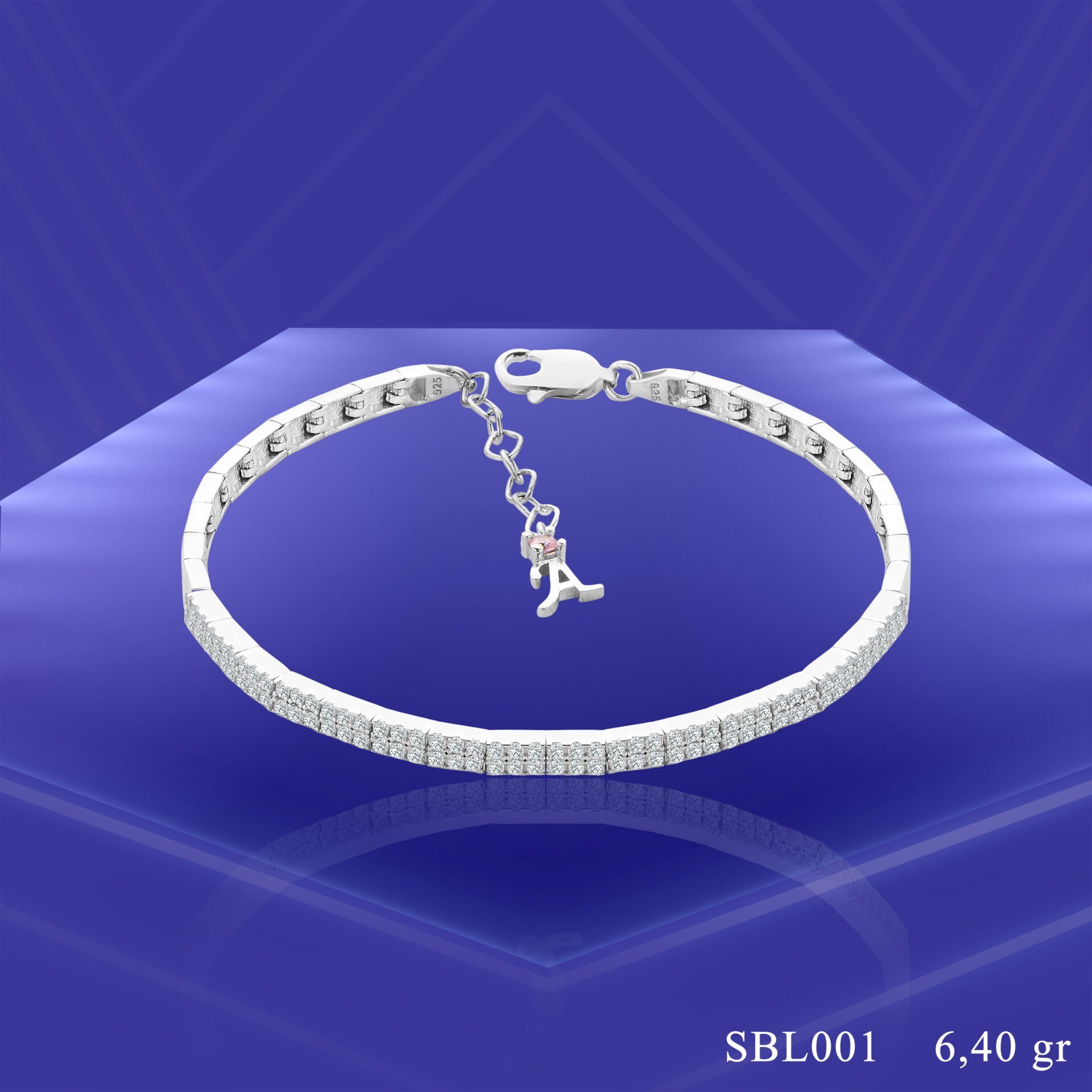 925 Ayar Gümüş 2 Sıra Düz Harfli Su Yolu Bileklik