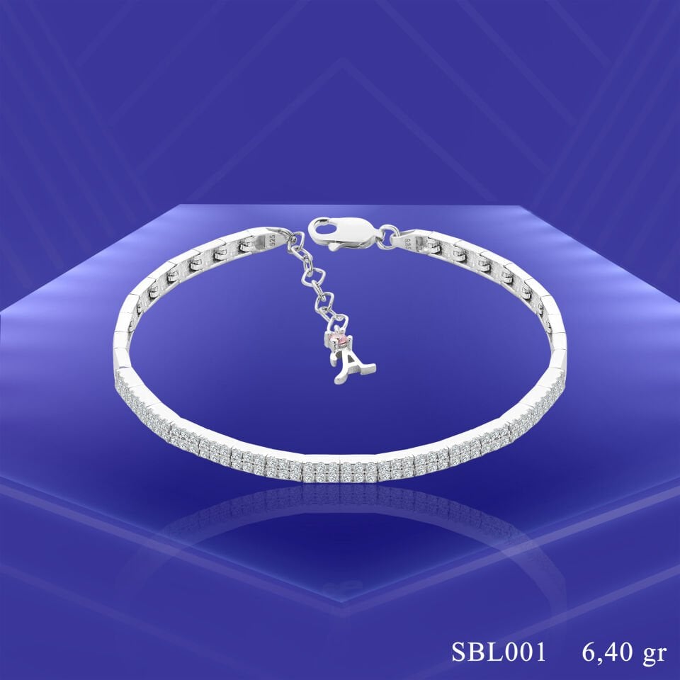 925 Ayar Gümüş 2 Sıra Düz Harfli Su Yolu Bileklik