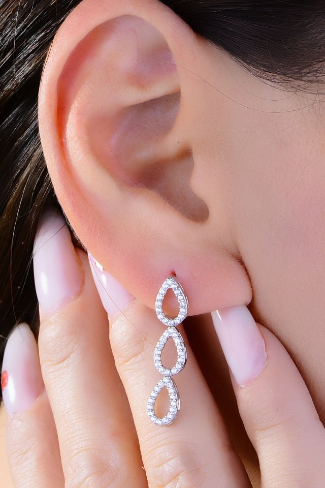 BARIŞ TAKI  925 Ayar Gümüş Damla Salkım Pırlanta Montür Su Yolu Set