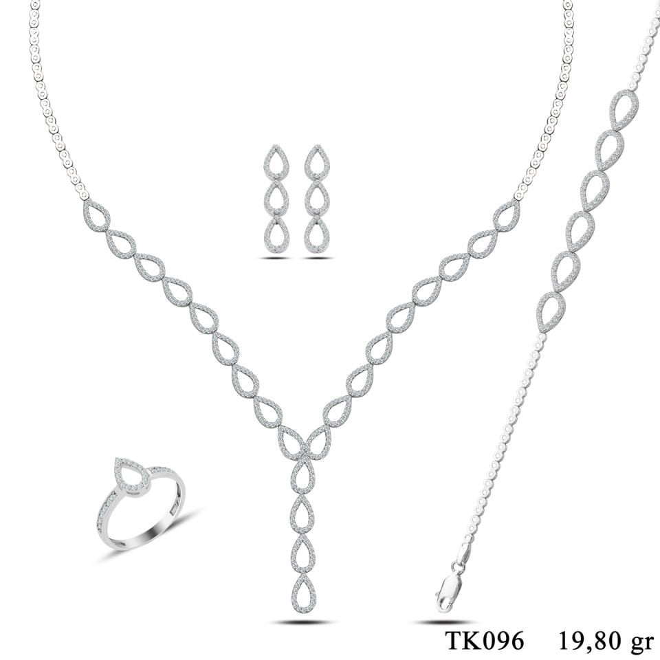 BARIŞ TAKI  925 Ayar Gümüş Damla Salkım Pırlanta Montür Su Yolu Set