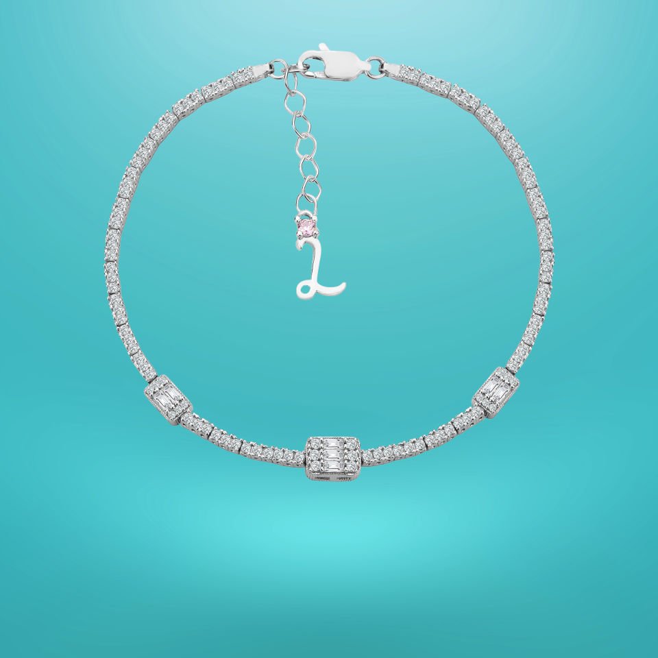 925 Ayar Gümüş Üçlü Baget Zincir Harfli Su Yolu Bileklik L