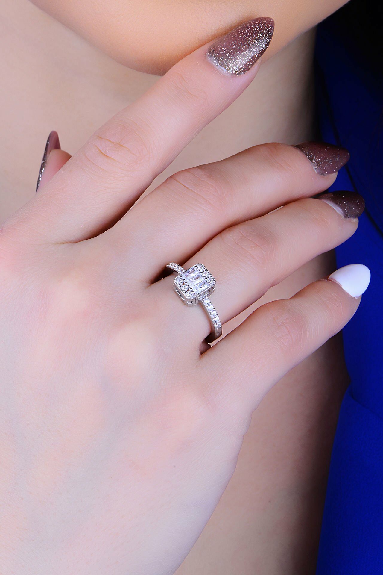 925 Ayar Gümüş Kareli Baget Yüzük