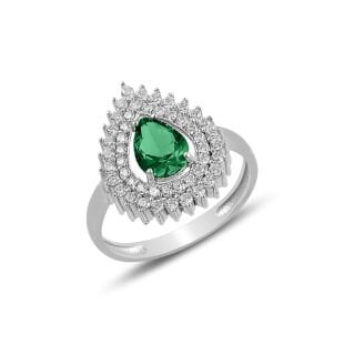 925 Ayar Gümüş Yeşil Taş Hürrem Yüzük