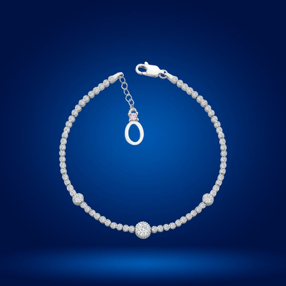 925 Ayar Gümüş Tek Taş Pırlanta Model Zincir Harfli Su Yolu Bileklik Ö