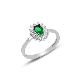 925 Ayar Gümüş Yeşil Taşlı Böcek Model Yüzük