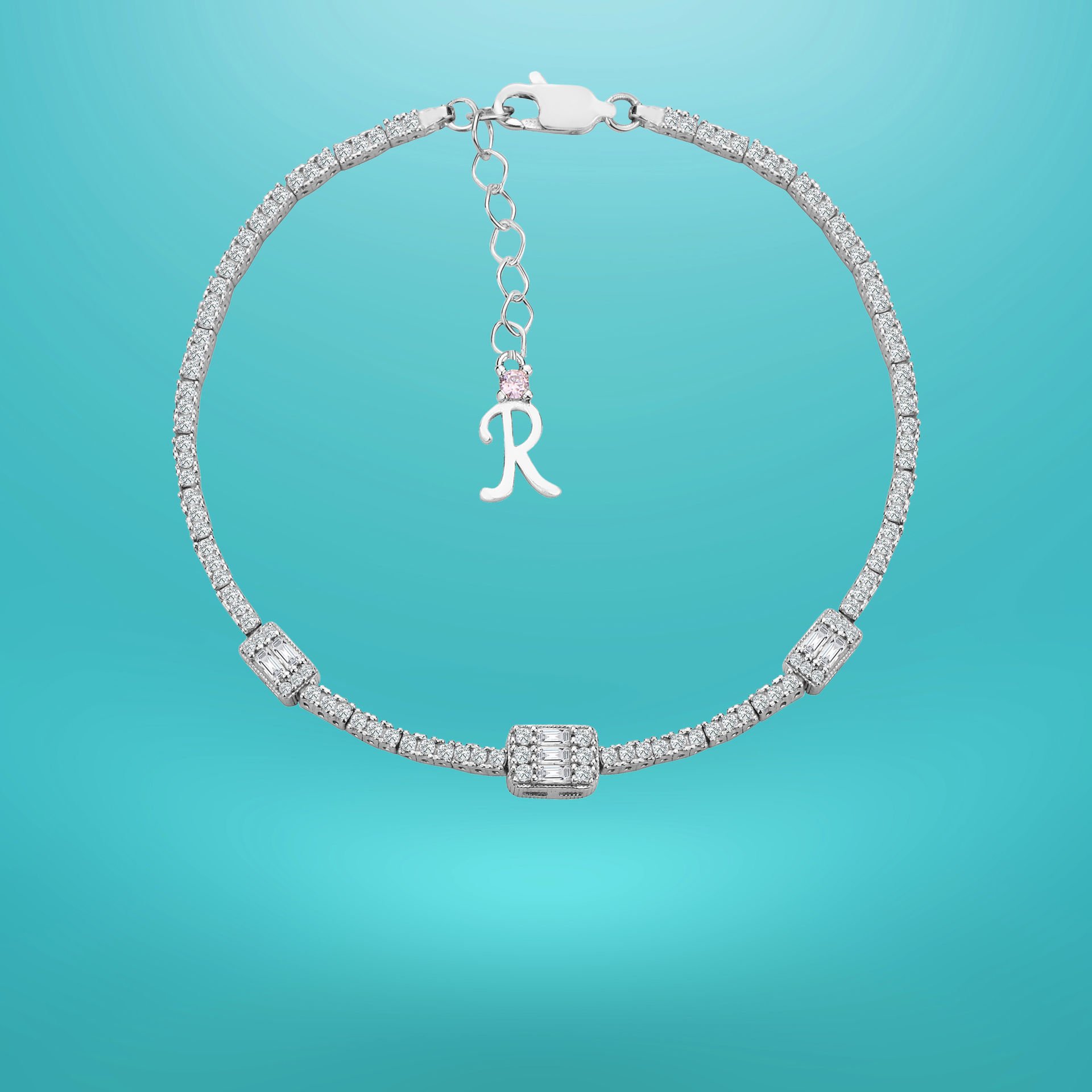 925 Ayar Gümüş Üçlü Baget Zincir Harfli Su Yolu Bileklik R