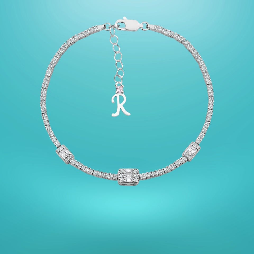 925 Ayar Gümüş Üçlü Baget Zincir Harfli Su Yolu Bileklik R