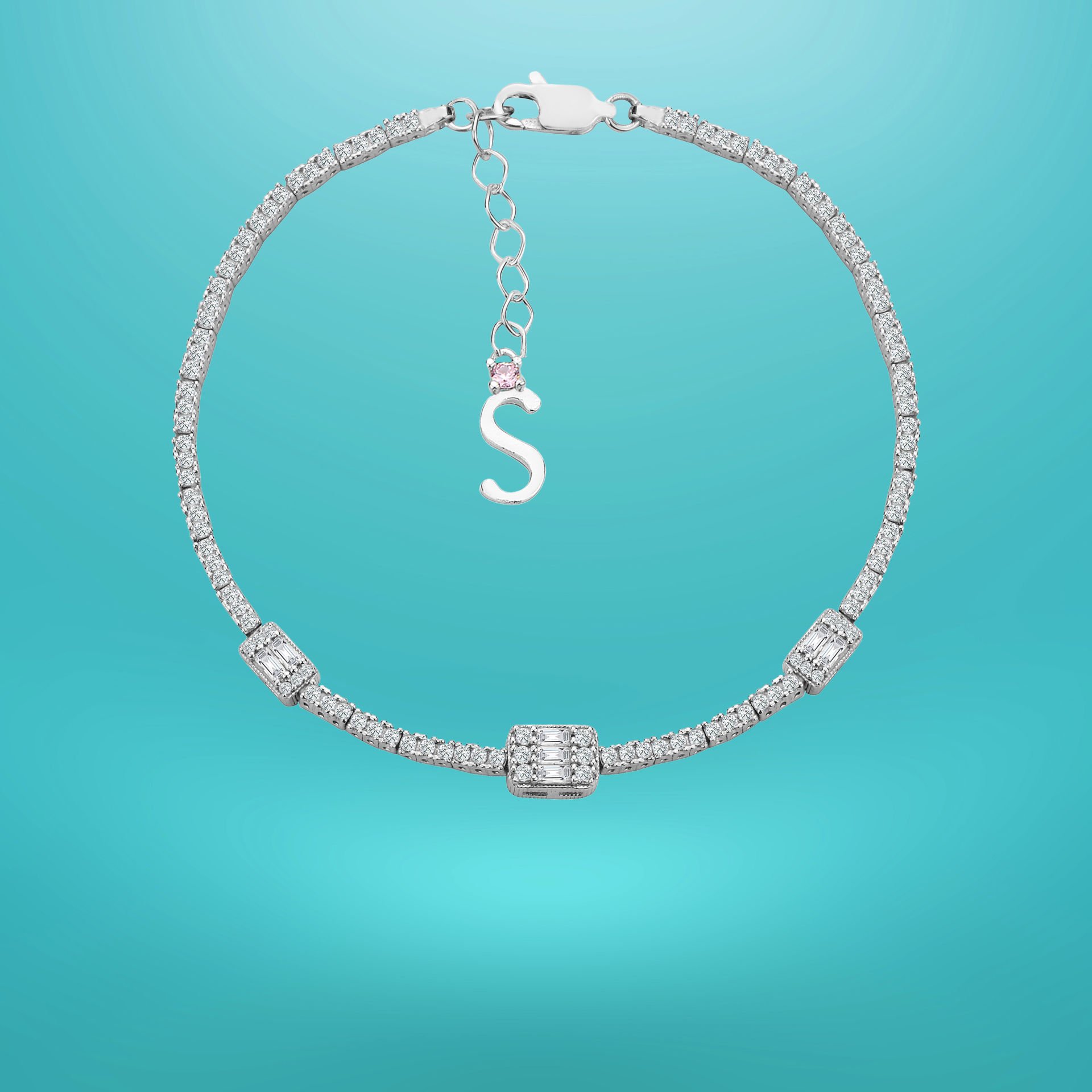 925 Ayar Gümüş Üçlü Baget Zincir Harfli Su Yolu Bileklik S