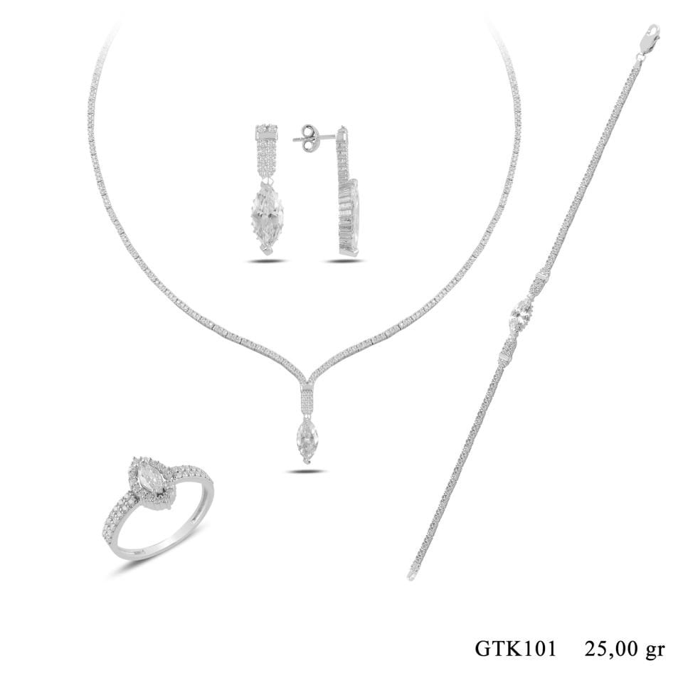 BARIŞ TAKI 925 Ayar Gümüş Pırlanta Taşlı Su Yolu Set