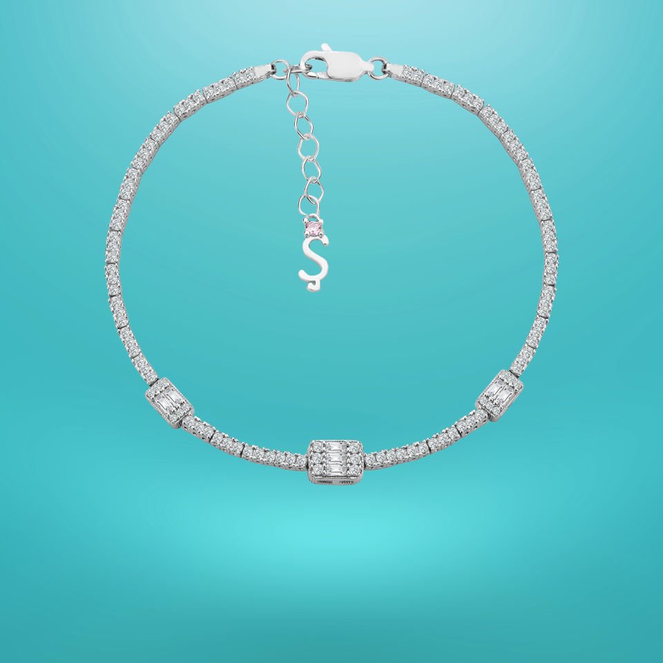 925 Ayar Gümüş Üçlü Baget Zincir Harfli Su Yolu Bileklik Ş