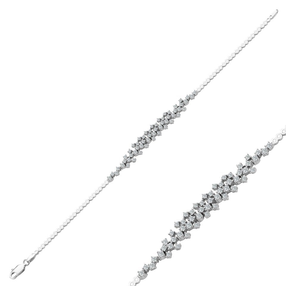 925 Ayar Gümüş Pırlanta Montür Zincir Harfli Su Yolu Bileklik