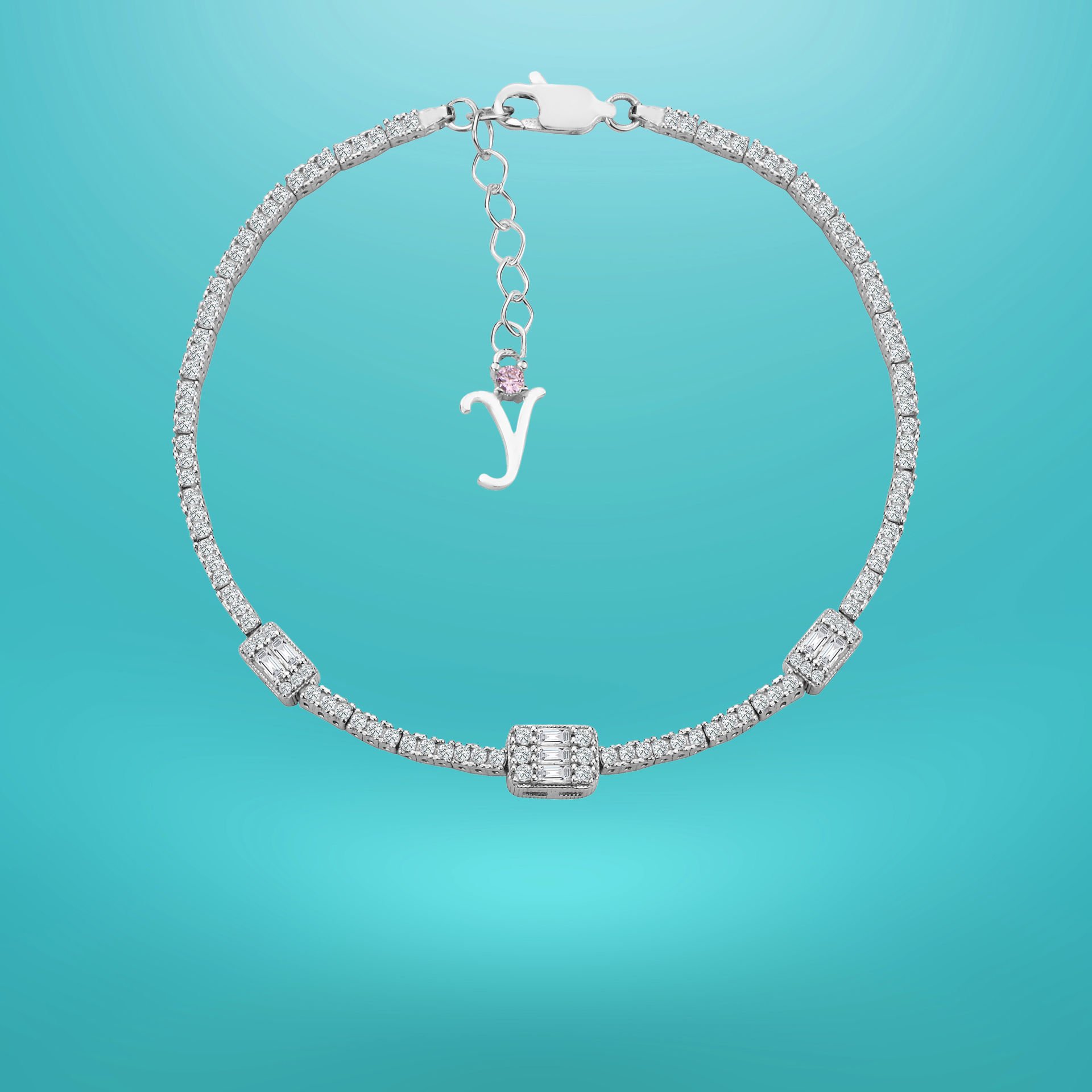 925 Ayar Gümüş Üçlü Baget Zincir Harfli Su Yolu Bileklik Y