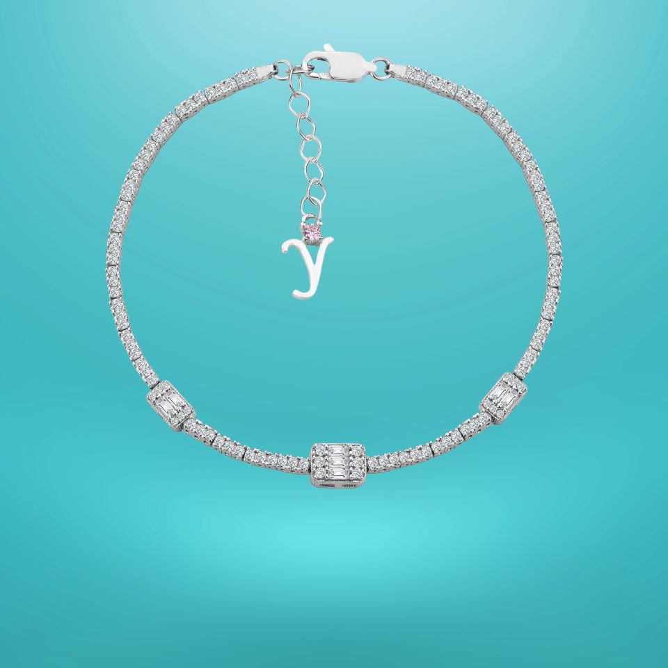 925 Ayar Gümüş Üçlü Baget Zincir Harfli Su Yolu Bileklik Y